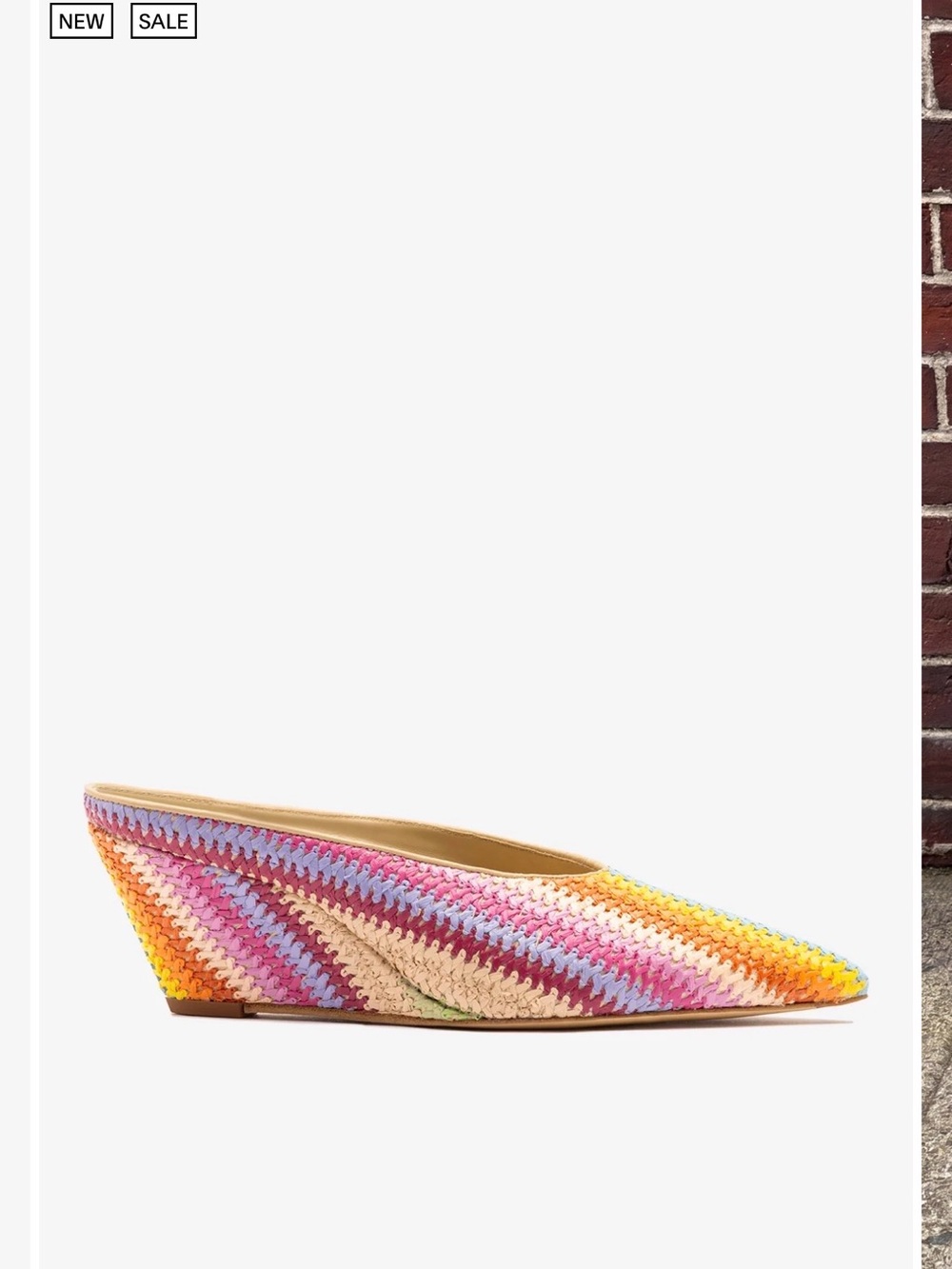 Larroude Multicolor Raffia Wedge Mule - Pink, Purple, Yellow, Cream